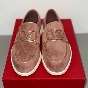 Valentino Women's Suede Loafers - Pink and Gold